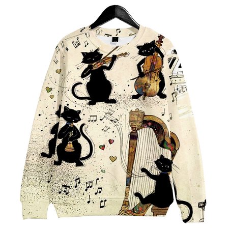 

Music Black Cat Funny Graphic Sweatshirt, As picture, Hoodies&Sweatshirts