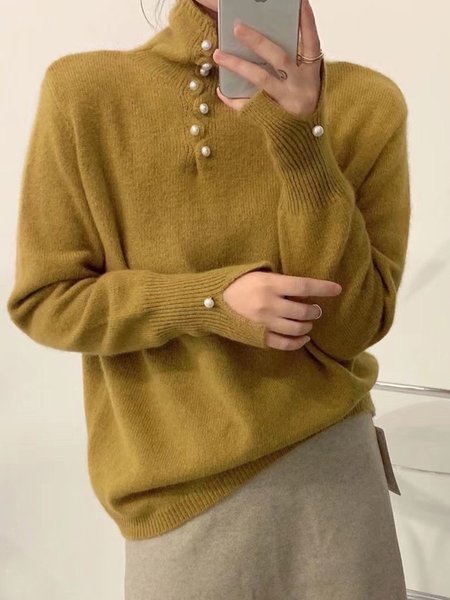 

Long sleeve Plain Elegant Loose Sweater, Yellow, Pullovers
