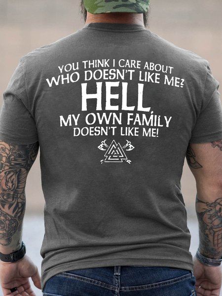

Men's You Think I Care About Who Doesn't Like Me Hell Cotton Text Letters Loose T-Shirt, Deep gray, T-shirts