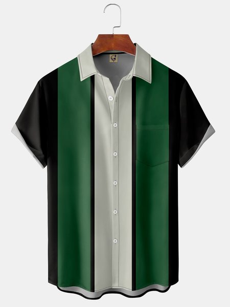 

Contrast Color Chest Pocket Short Sleeve Hawaiian Shirt, Green, Short Sleeve Shirts
