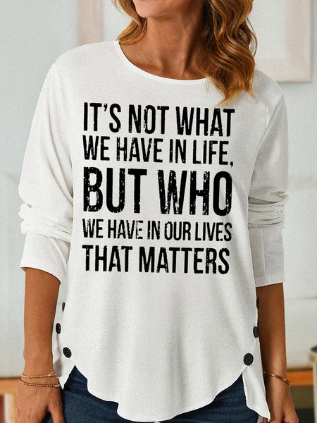 

Womens Positive Letter Print Gift Casual Crew Neck Top, White, Long sleeves