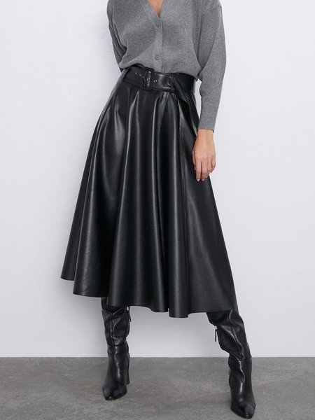 

Regular Fit Plain Urban Mid Waist Skirt, Black, Skirts