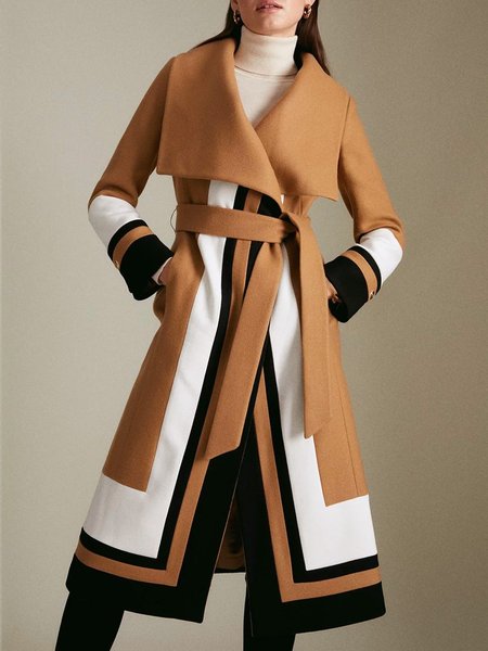

Regular Fit Shawl Collar Color Block Overcoat, Khaki, Coats