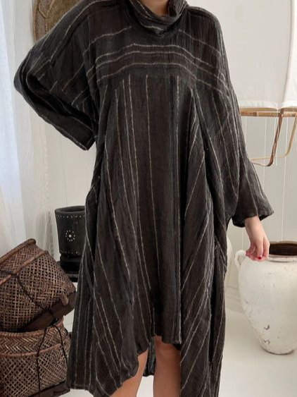 

Loose Casual Striped Irregular Hem Dresses, Deep gray, Dresses