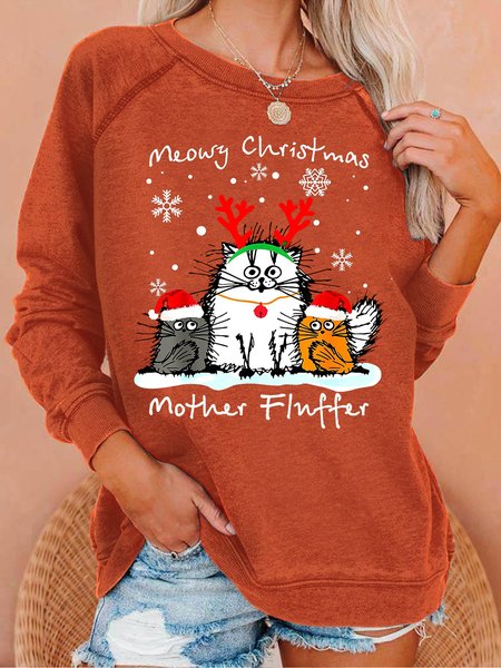 

Womens Meowy Christmas Casual Sweatshirts, Orange, Hoodies&Sweatshirts