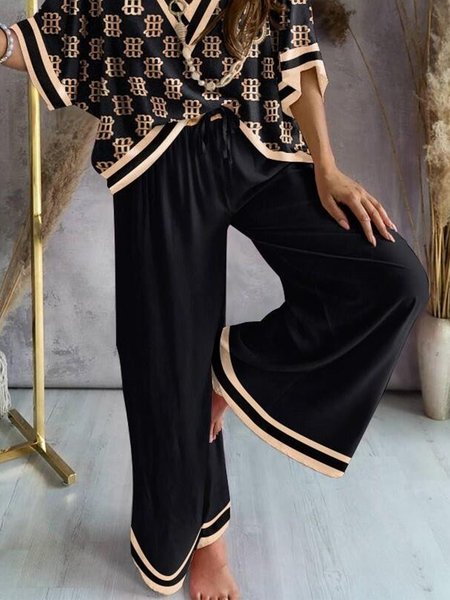 

Striped Loose Casual Pants, Black, Pants