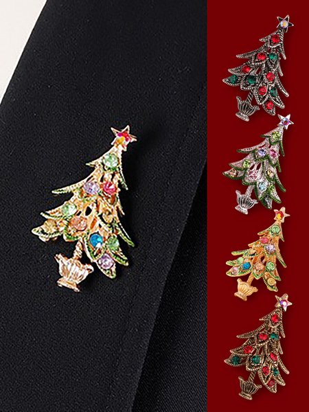 

Christmas 3D Christmas Tree Pattern Diamond Brooch Holiday Party Clothes Decoration, Golden, Jewelry