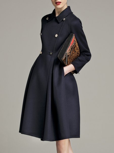 

Plain Elegant Regular Fit Double Breasted Overcoat, Deep blue, Coats