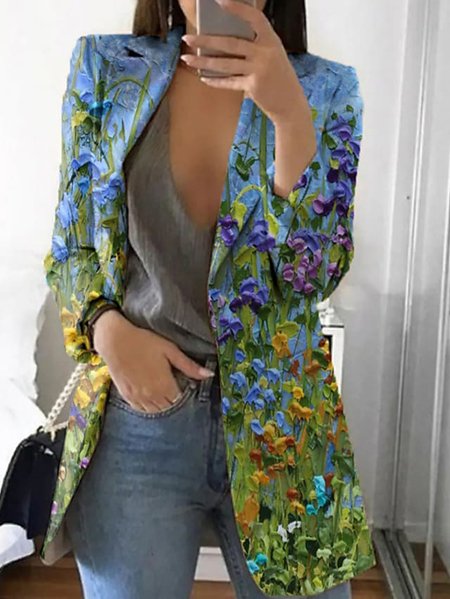 

Regular Fit Lapel Collar Floral Blazer, Multicolor, Blazers