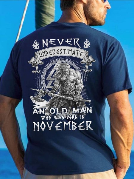 

Men Never Understimate An Old Man Who Was Born In November Loose Vintage T-Shirt, Blue, T-shirts
