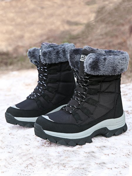 

Wind and Waterproof Oxford Cloth Warm Snow Boots, Black, Boots