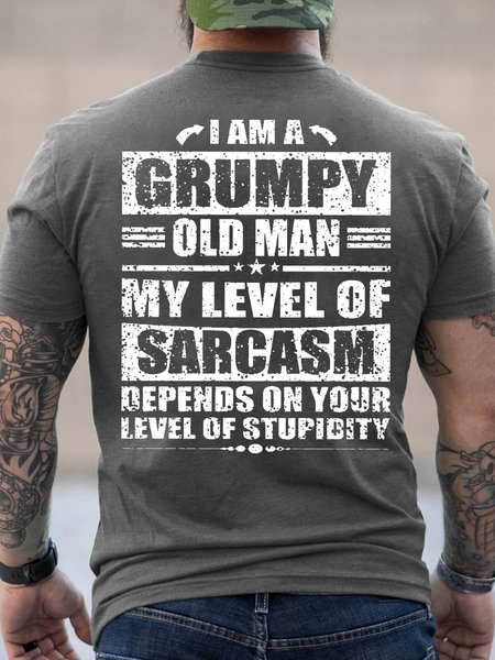 

Men's I Am Grumpy Old Man Funny Cotton Text Letters Casual T-Shirt, Deep gray, T-shirts