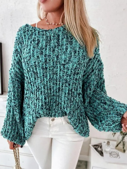 Plain Wool/Knitting Sweater, Blue, Sweaters