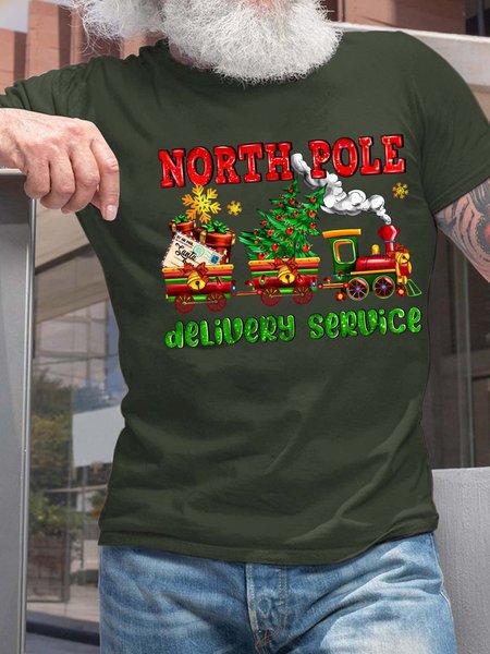 

Men North Pole Delivery Service Merry Christmas Casual T-Shirt, Dark green, T-shirts