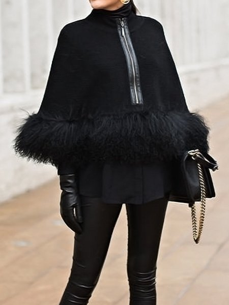 

Regular Size Half Turtleneck Loose Sweater, Black, Pullovers