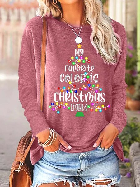 

Women My Favorite Color Is Christmas Lights Loose Top, Pink, Long sleeves