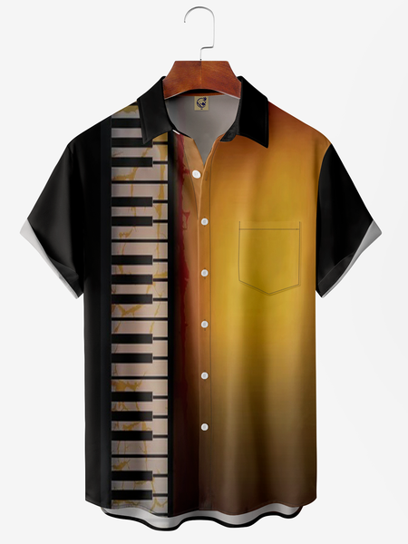 

Music chest Pocket Short Sleeve Hawaiian Shirt, Black, Short Sleeve Shirts
