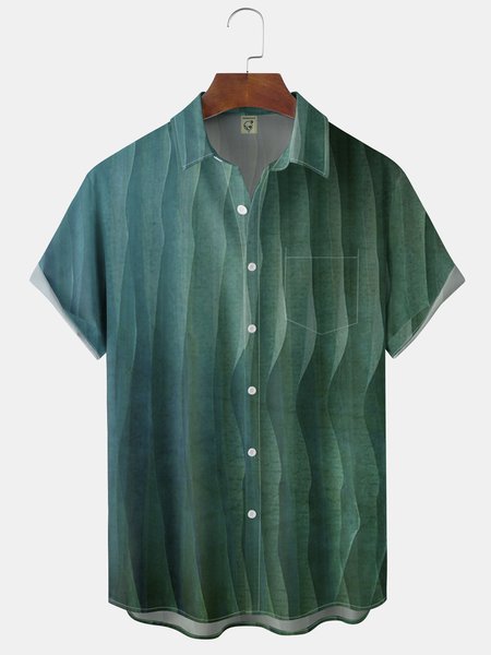 

Gradient Color Chest Pocket Short Sleeve Hawaiian Shirt, Green, Short Sleeve Shirts