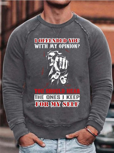 

Men I Offended You With My Opinion Cotton-Blend Loose Sweatshirt, Gray, Hoodies&Sweatshirts