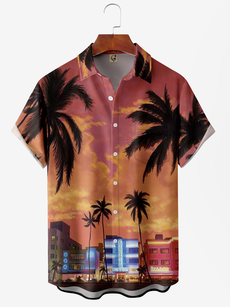 

Coconut Tree Chest Pocket Short Sleeve Hawaiian Shirt, Red, Short Sleeve Shirts