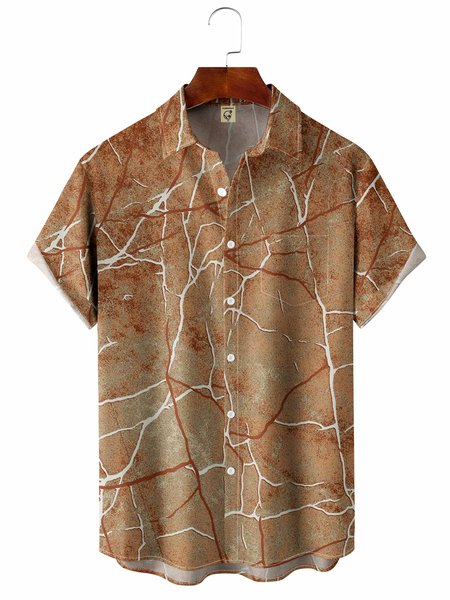 

Marble Print Chest Pocket Short Sleeve Hawaiian Shirt, Brick red, Short Sleeve Shirts