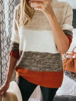 

Casual Crew Neck Color Block Sweater, Multicolor, Sweaters