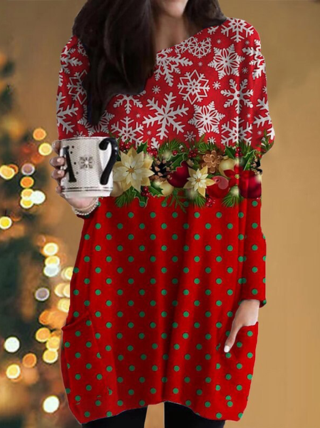 

Christmas Regular Fit Crew Neck Dresses, Red, Dresses