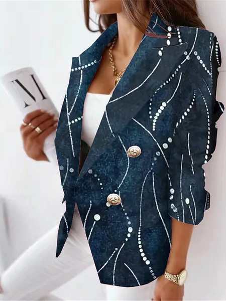 

Casual Cotton-Blend Loose Blazer, Blue, Blazers