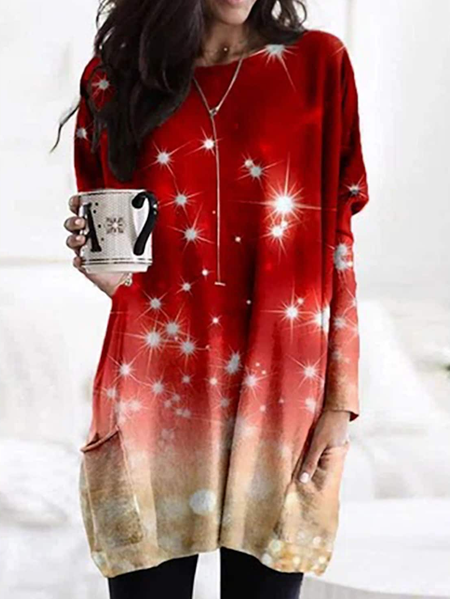 

Christmas Regular Fit Casual Crew Neck Dresses, Red, Dresses