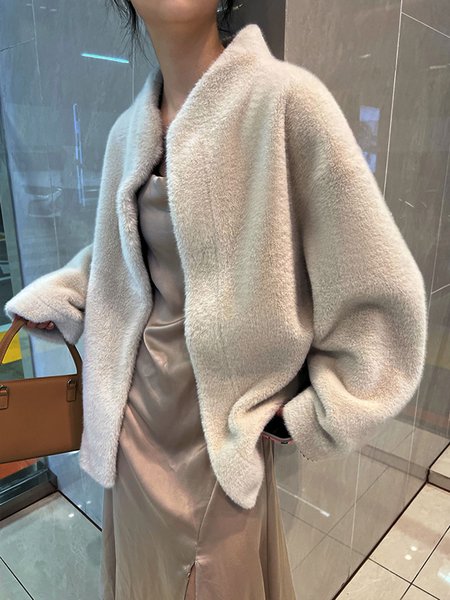 

Daily Long sleeve Plain Simple Teddy Jacket, Apricot, Coats