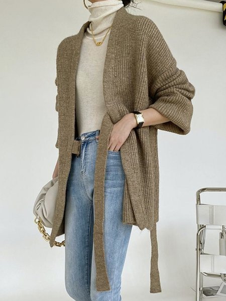 

Long sleeve Plain Casual Sweater Coat, Brown, Cardigans