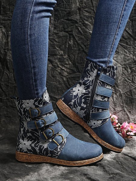 

Ethnic Vintage Floral Boots, Blue, Boots