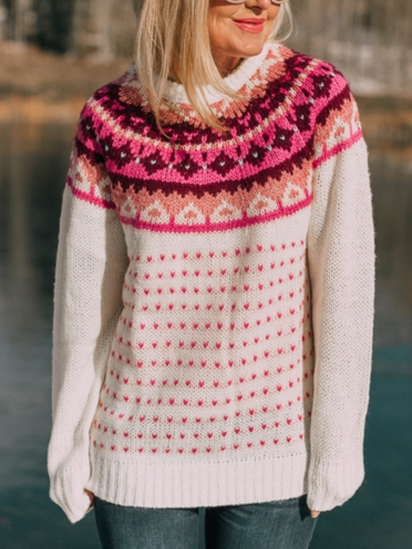 

Geometric Loose Wool/Knitting Color Block Sweater, Multicolor, Sweaters