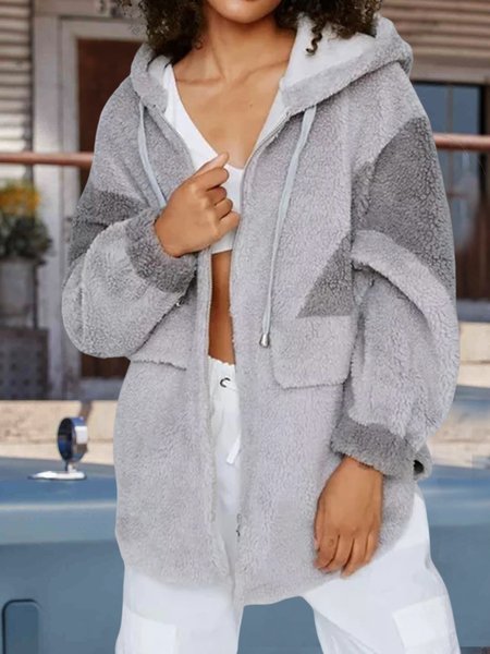 

Loose Hoodie Teddy Jacket, Multicolor, Coats