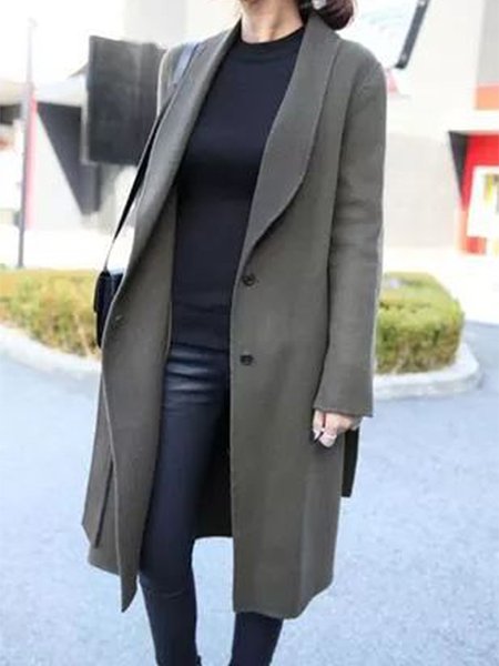 

Plain Loose Casual Buttoned Overcoat, Army green, Outerwear