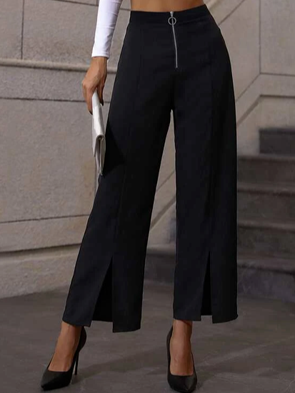 

Plain Casual Loose Fashion Pants, Black, Pants