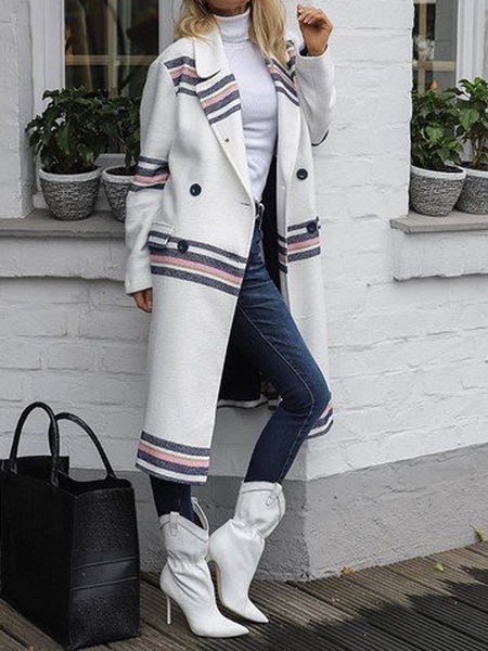 

Urban Loose Lapel Collar Long sleeve Mid-long Overcoat, White, Coats