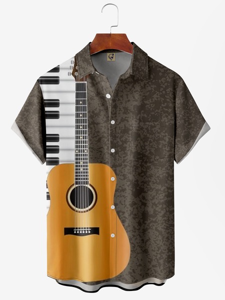 

Musical Chest Pocket Short Sleeve Hawaiian Shirt, Taupe, Short Sleeve Shirts