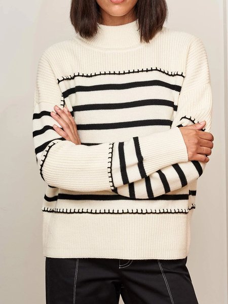 

Striped Acrylic Sweater, Black-white, Pullovers