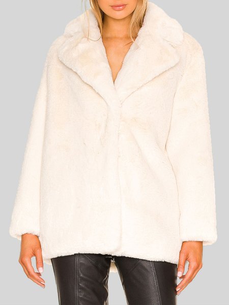 

Long sleeve Faux Fur Regular Fit Plain Teddy Jacket, White, Coats