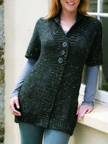 

Vintage Plain Short Sleeve Sweater Coat, Deep gray, Sweaters