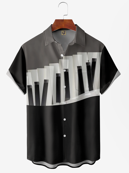 

Musical Chest Pocket Short Sleeve Hawaiian Shirt, Black, Short Sleeve Shirts