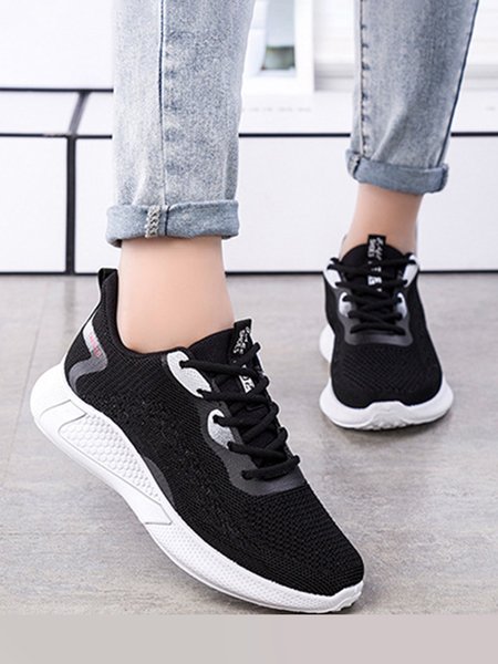 

Comfortable Soft Sole Flyknit Mesh Shoes Breathable Casual Sneakers, Black, Sneakers