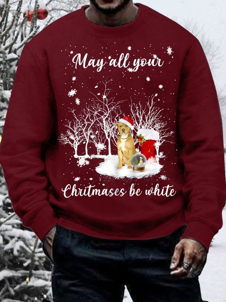 

Men's Pitbull May All Your Christmases Be White Graphic Print Casual Cotton-Blend Crew Neck Sweatshirt, Red, Hoodies&Sweatshirts