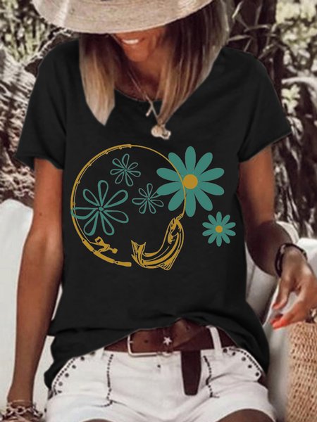 

Lilicloth X Vithya Fishing And Flower Women's T-Shirt, Black, T-shirts