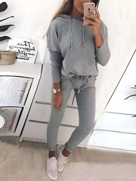 

Casual Plain Two Piece Sets, Gray, Suit Set