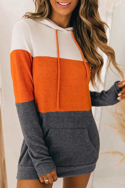 

Colorblock Knitted Hoodie Casual Dresses, Multicolor, Dresses