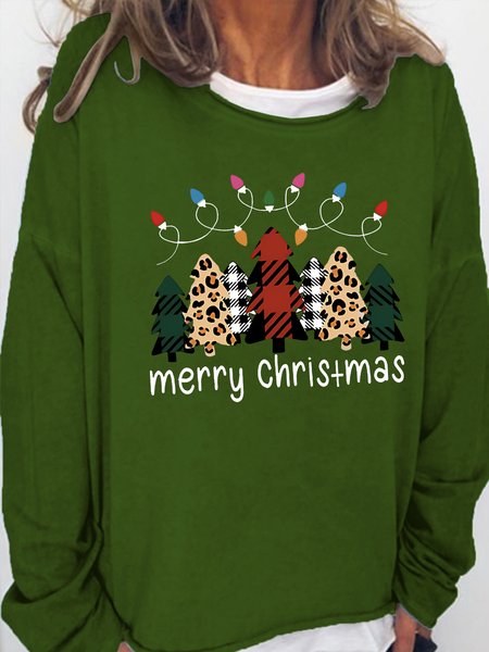 

Women's Merry Christmas Tree Buffalo Plaid Print Casual Crew Neck Cotton-Blend Sweatshirts, Green, Hoodies&Sweatshirts