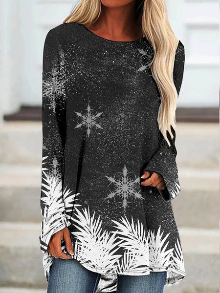 

Women's Snowflake Regular Fit Christmas Long sleeve Dress, Black, Long sleeves
