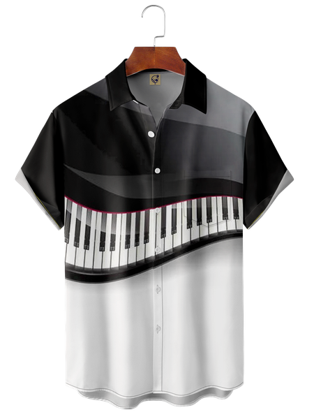 

Musical Chest Pocket Short Sleeve Hawaiian Shirt, Black, Short Sleeve Shirts